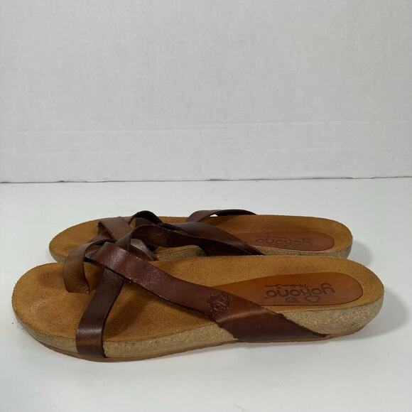 Yokono Shoes - Yokono Sz 6 Brown Leather Comfort Sandals Toe Ring Cross Strap